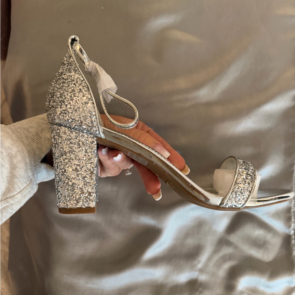 Dazzling Silver Glitter Block Heels